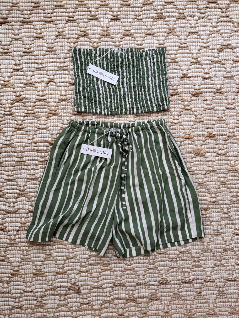 Sea Lustre Green & White High-Waist Striped Shorts